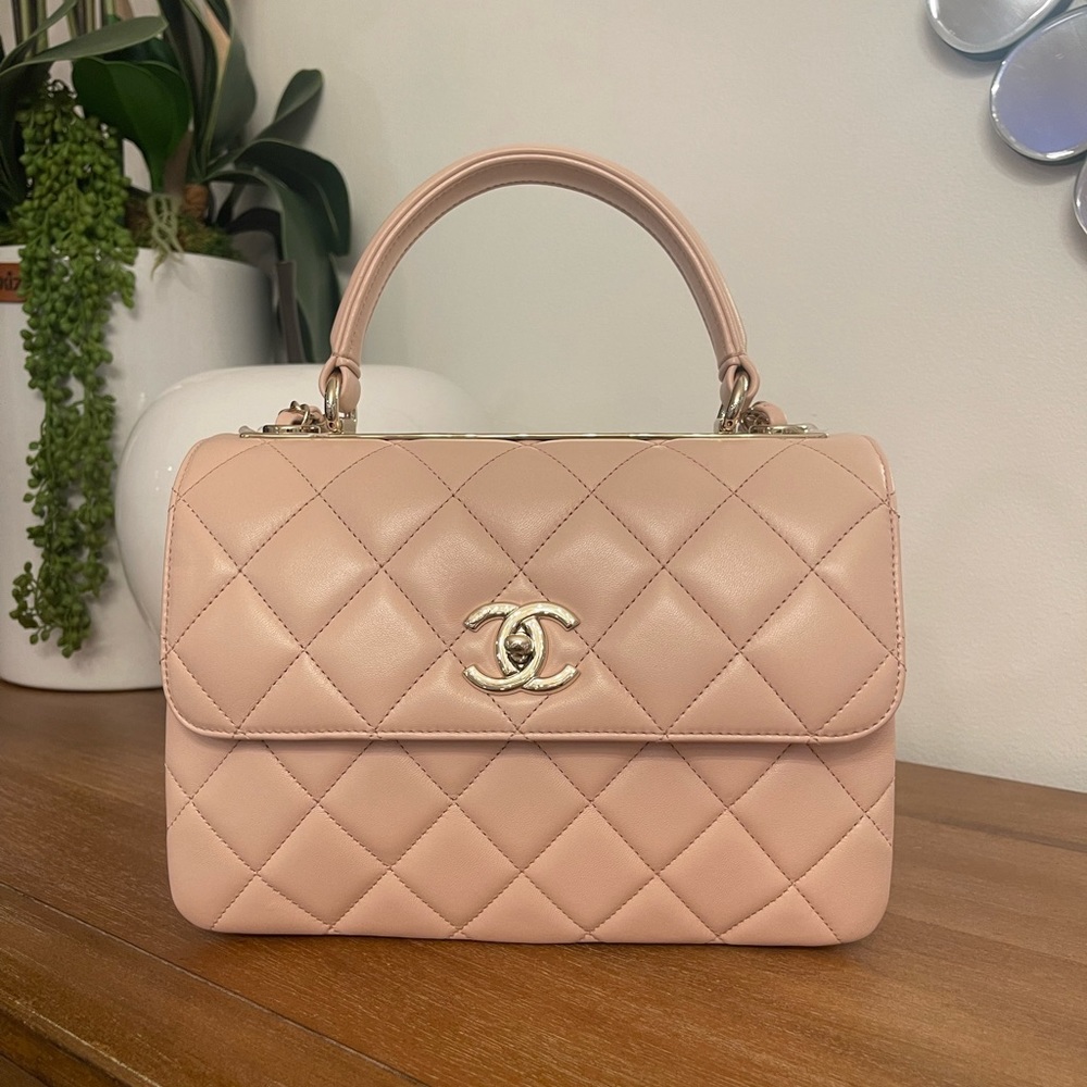 CHANEL Lambskin Quilted Trendy CC Dual Handle Flap Bag Beige - Picture 1 of 15